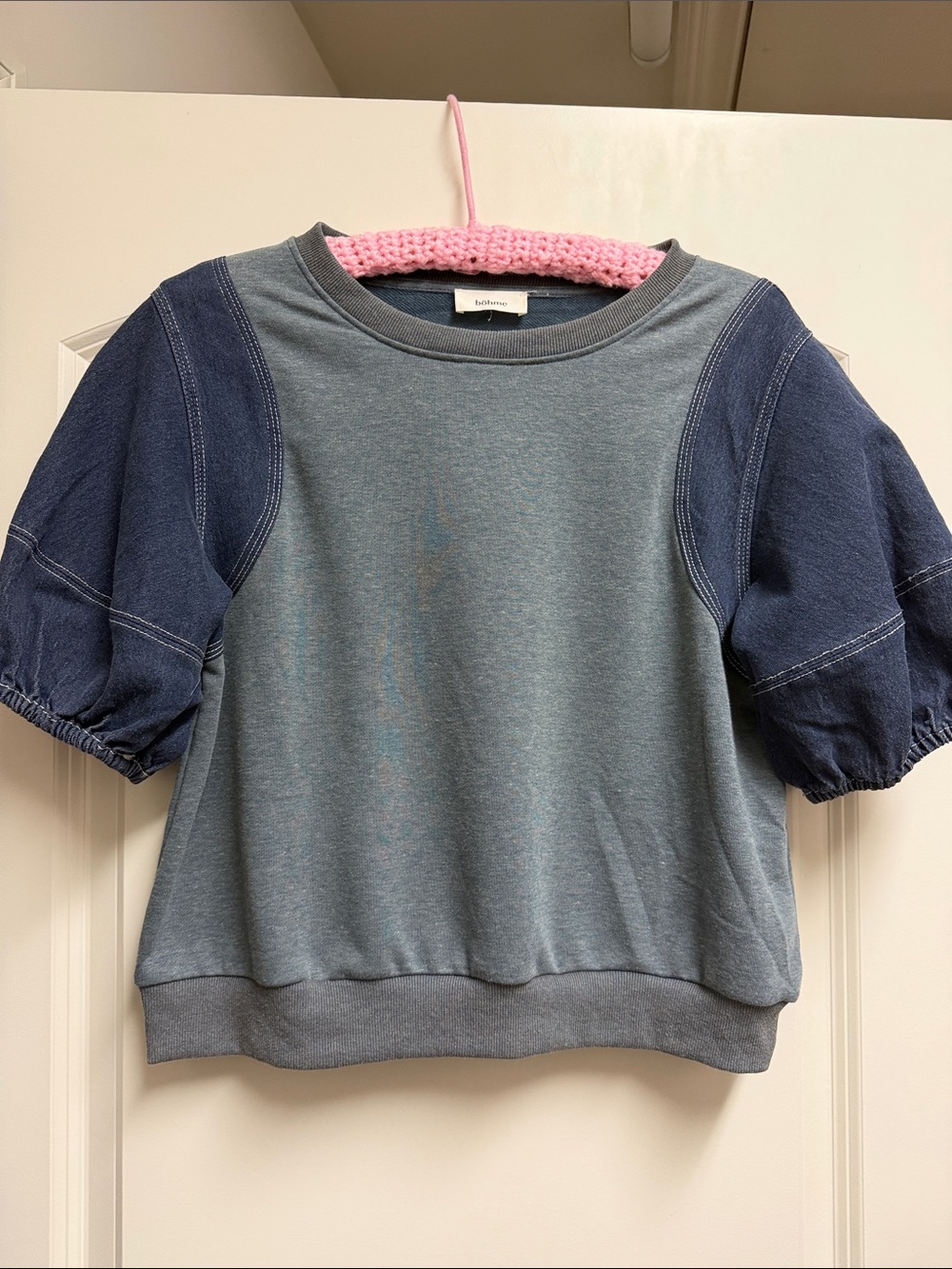 bohme Two-Tone Blue Puff Sleeve Sweatshirt
